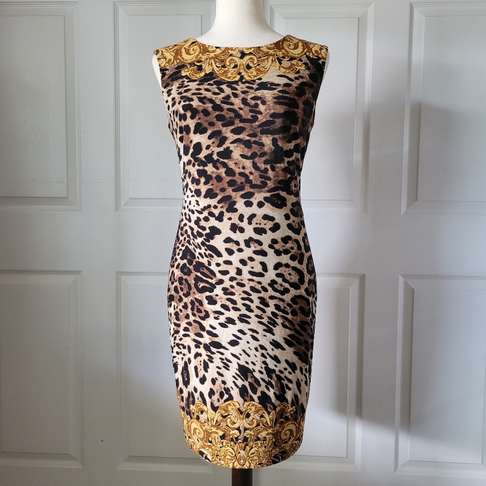 Carmen Marc Valvo Leopard Body on Dress Sz S